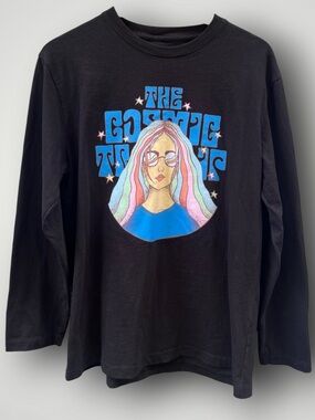 (2/$15) Twik Cosmic Retro Psychedelic Long Sleeve Graphic Tee - Black